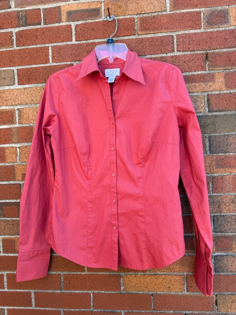 Ann Taylor Loft Stretch Red Button Down Shirt Size 8 Cotton Spandex